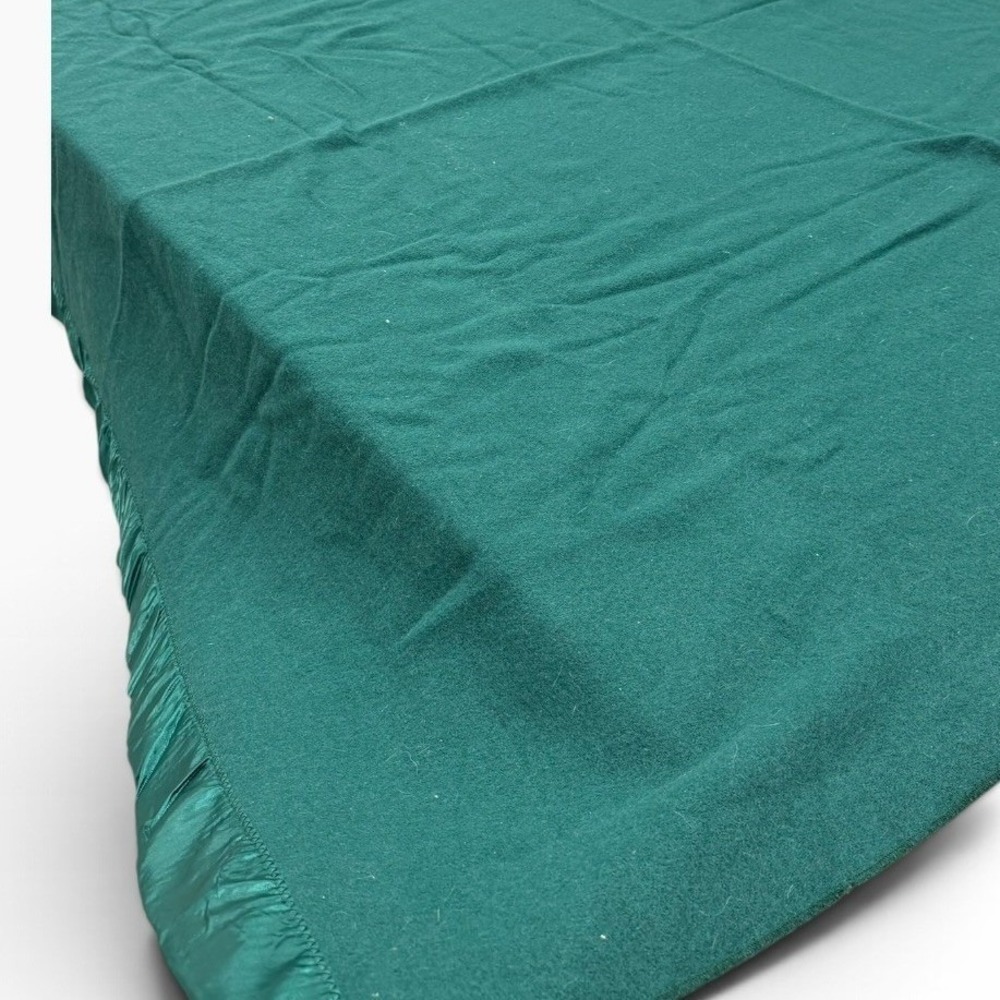 Faribo Pure Wool Blanket Teal Green Satin Trim Made in USA 72x80 Faribault
